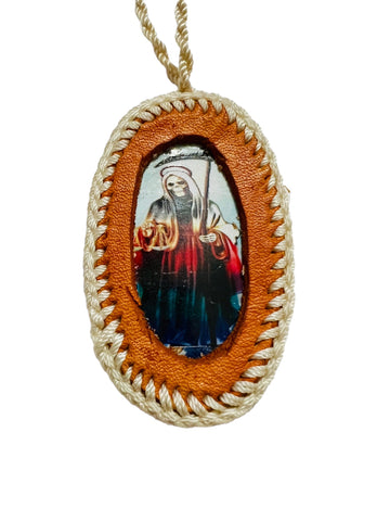 Santa Muerte Leather Scapular Necklace